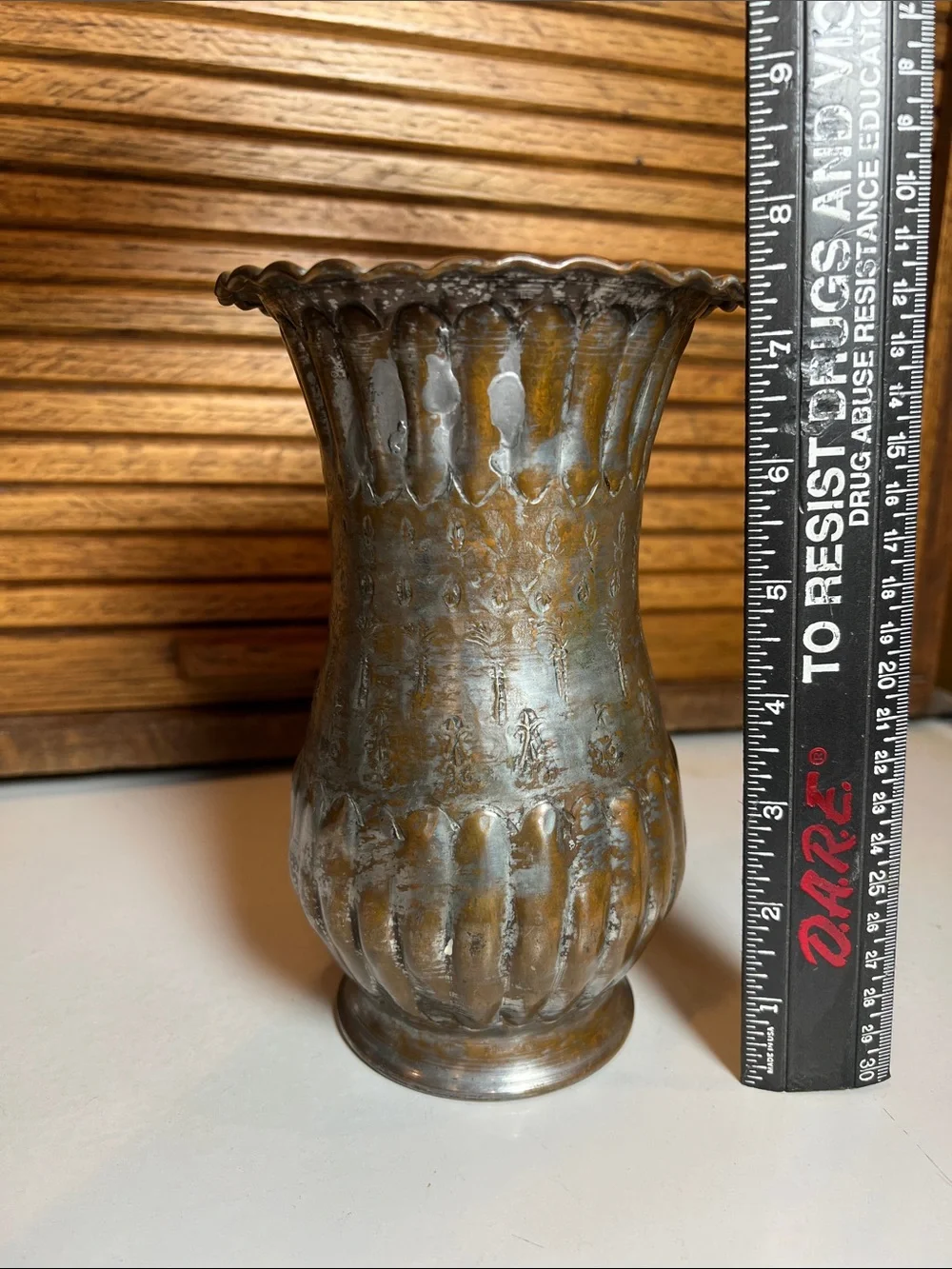 Mid Century Egyptian Hand Hammered Copper Bud Vase - Pyramid Co. Egypt 7.5